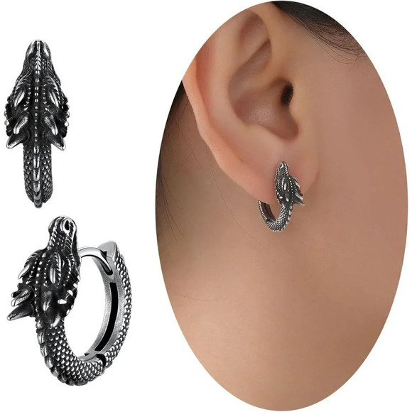 Women  Hypoallergenic Stainless Steel Stud Personalized Dragon Earrings - Picture 9 of 11